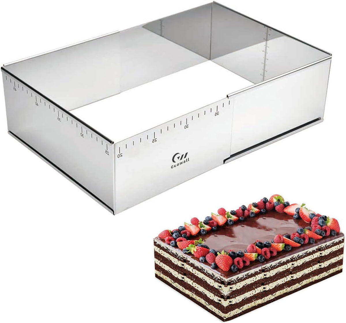 Rectangular Cake Ring Mold Stainless Steel Heavy Duty Adjustable Tiramisu Pan Big Size Extensible Pastry Shaping Mould for Baking - 9.5 x 7.5 x 4 inch