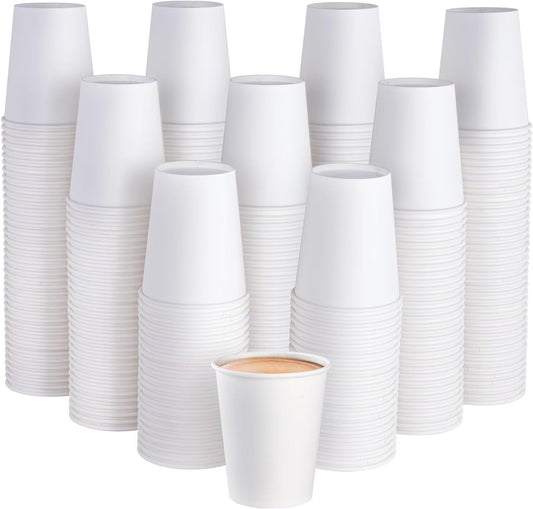 JOLLY PARTY 300 Pack 8 oz Disposable Paper Coffee Cup, Hot/Cold Beverage Drinking Cups for Water, Paper Coffee Cups, White