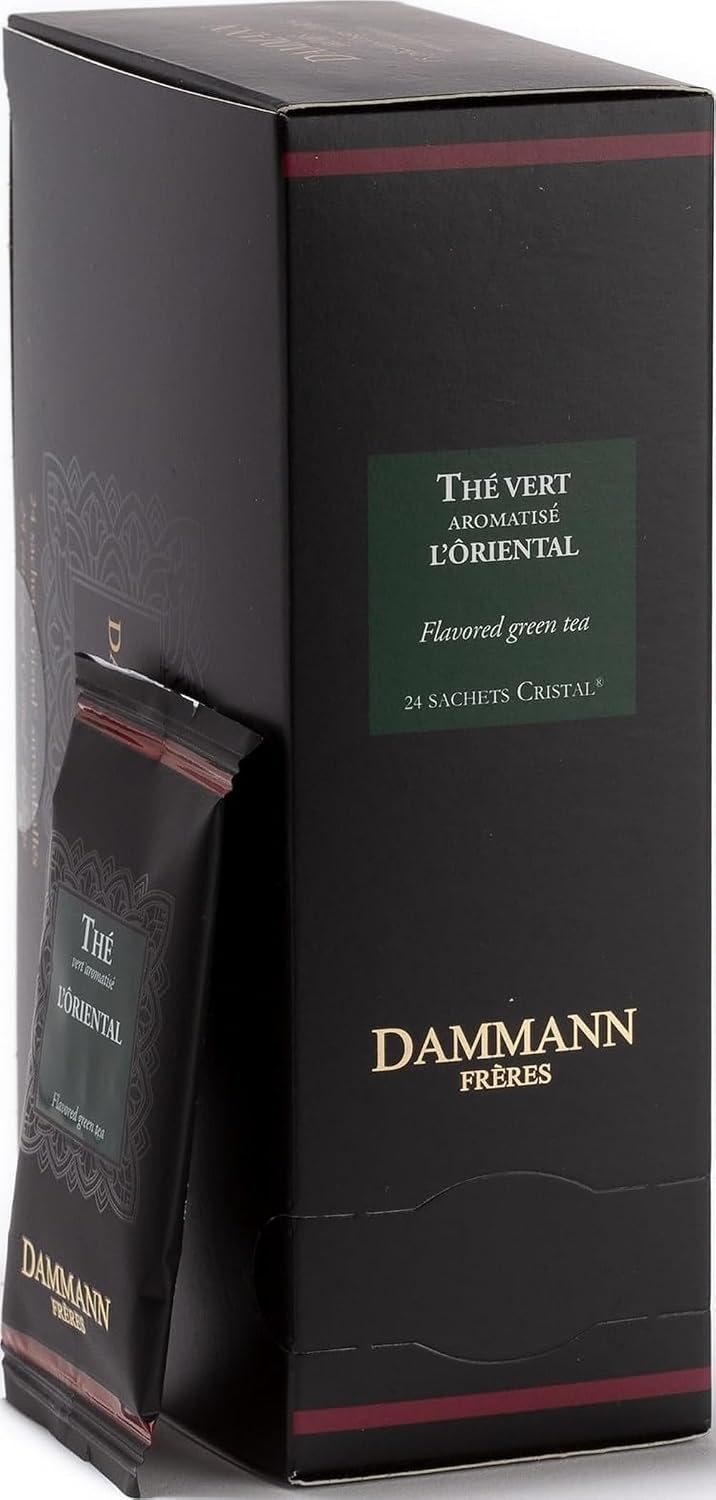 Dammann Freres Sachets, L'Ôriental Tea Bags, Premium Gourmet French Green Tea, Blend Passion Fruit, Peach, Strawberry Flavors, Individually Wrapped, 24 Count (Single Pack)