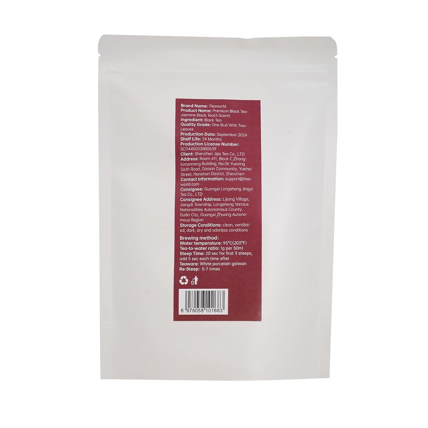 iTeaworld Jasmine Black Tea Loose Leaf, Rich Floral Aroma 3.5oz | Up to 250 Cups|Black Tea Scented with Jasmine|No Sugar and Additives|Includes Tea Bags Easy Mug Brewing