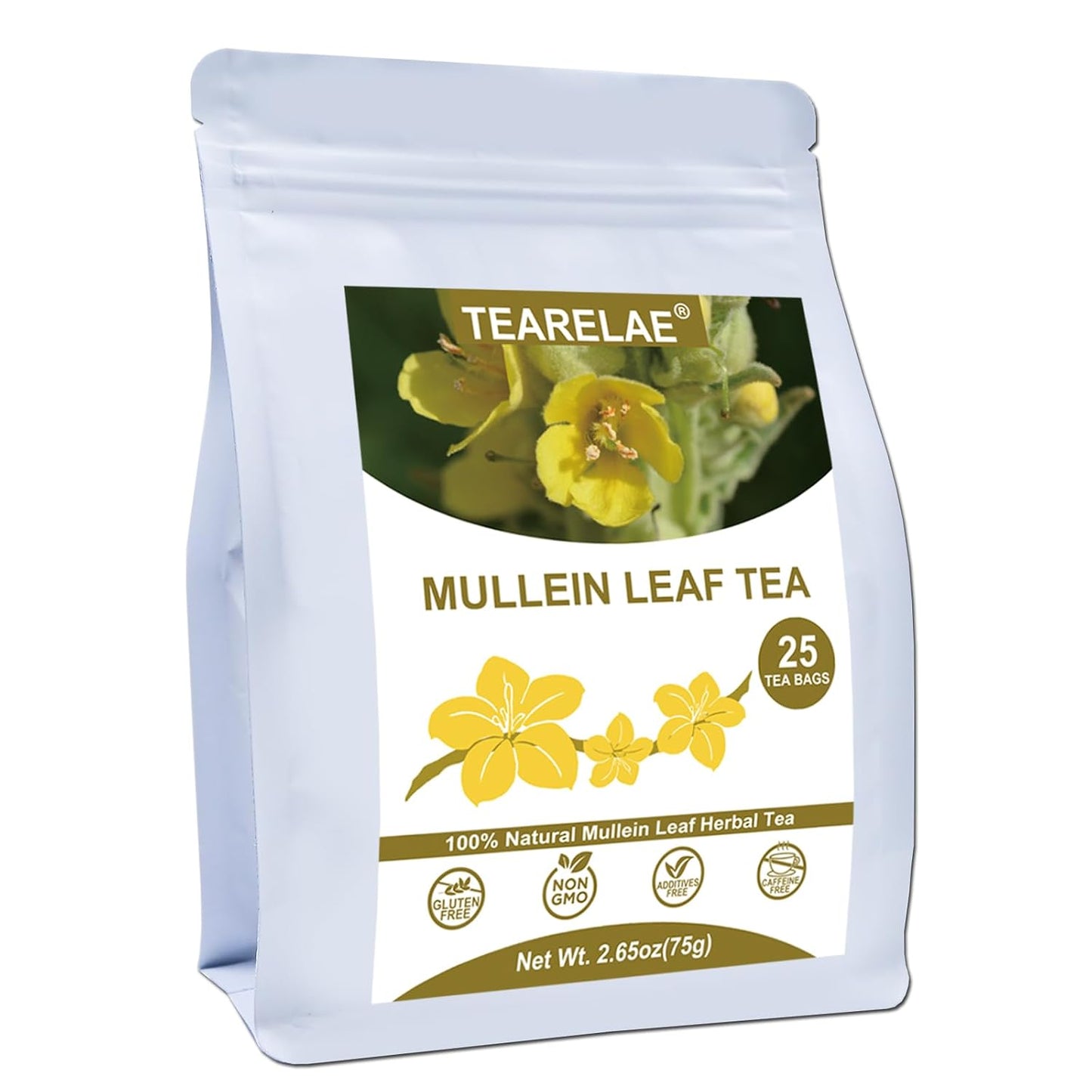 TEARELAE - Mullein Tea Bags For Lungs - 3g X 25 Count | Premium Compressed Mullein Leaves, Non-GMO, Caffeine-free, Earthy, Soothing Throat Herbal Tea for Respiratory Support