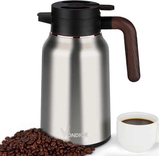 Vondior Coffee Carafe 51oz - 36 Hours Thermal Coffee Thermos- Insulated 304 Stainless Steel Hot Beverage Dispenser - Coffee