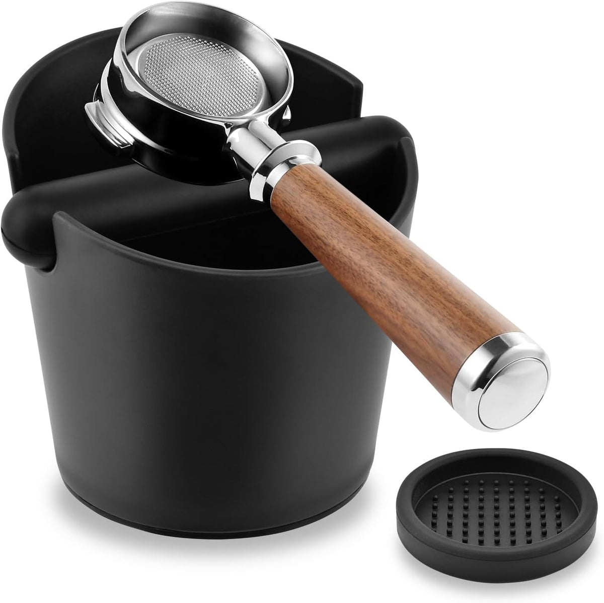 Espresso Knock Box, Coffee Knock Box with Removable Rod, 4.9 In | Espresso puck knock box with non-slip base and silicone tamper pad for used coffee grounds in home barista setups
