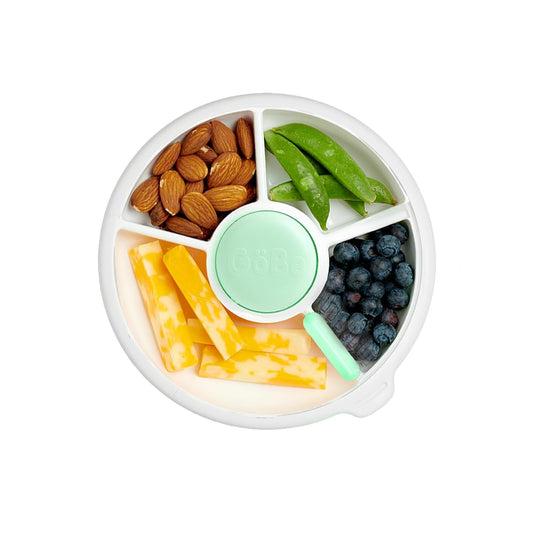 GoBe Kids Small Snack Spinner Slide Bundle with Hand Strap and Sticker Sheet - Reusable Snack Container with 5 Compartment