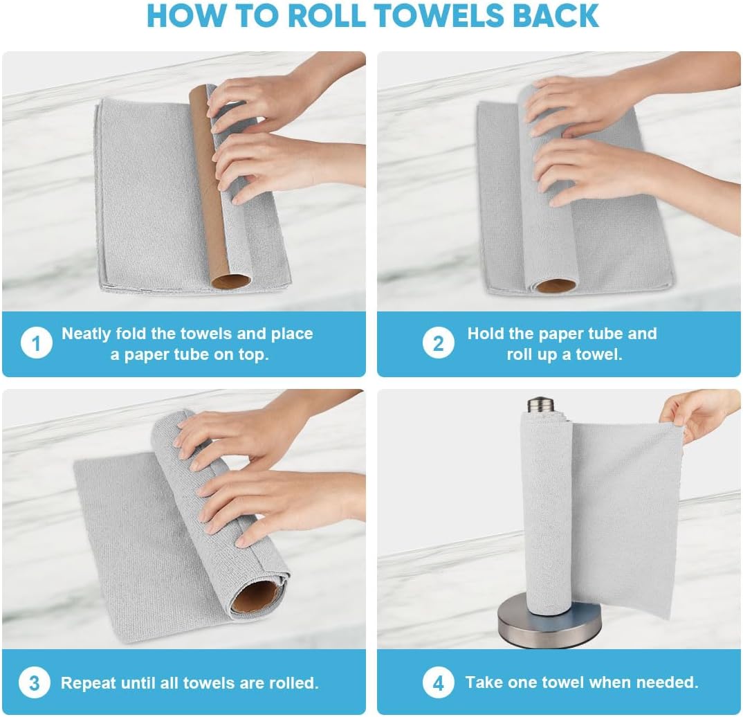 AIDEA Microfiber Cleaning Cloth Roll-75PK, Reusable Paper Towels 11.5×11.5"