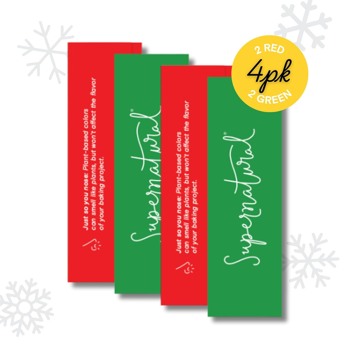 Supernatural Plant-Based Food Coloring - Red & Green Natural Food Dye Powders, Hyper-Concentrated, Vegan, No Artificial Dyes for Holiday Baking (4 Packets)