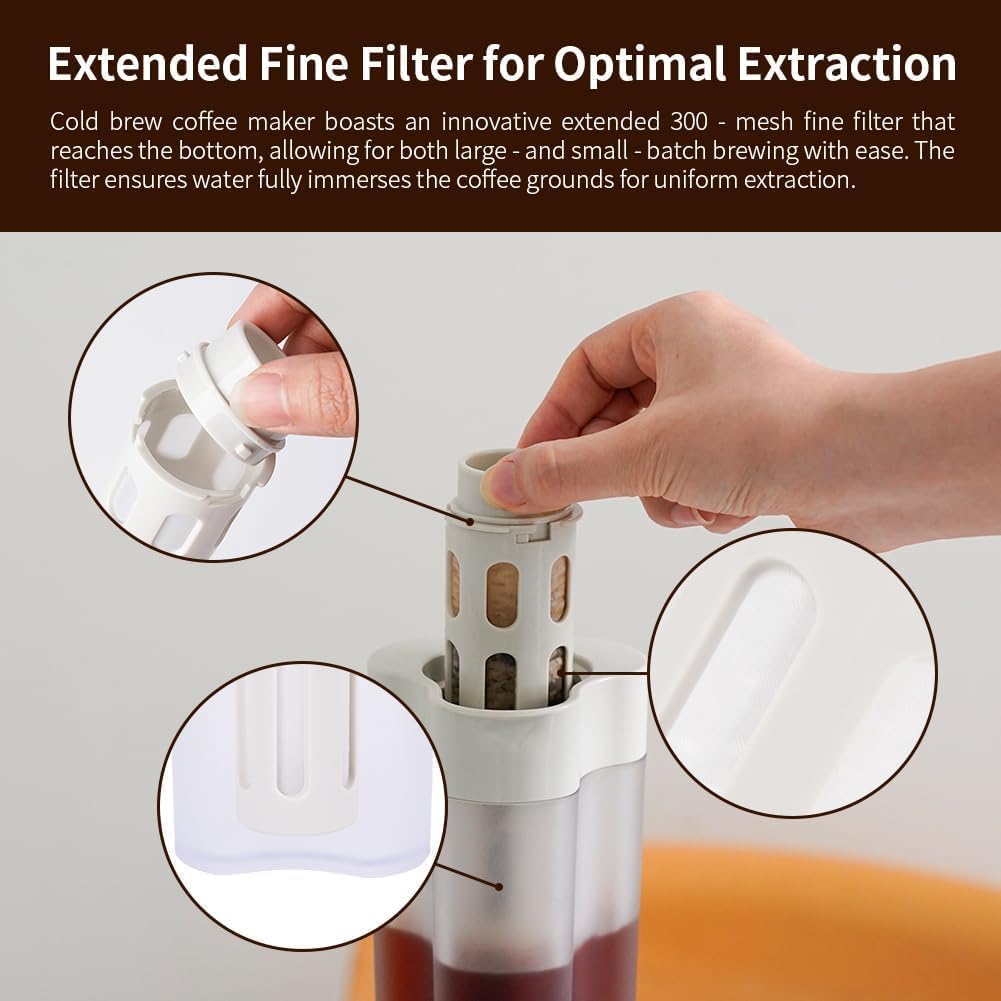 watchget 600ml/20oz Portable Cold Brew Coffee Maker with 300-Mesh Fine Filter &amp; Airtight Seal, Leak-Proof Geometric Petal Design for Home Use, Iced Tea and Coffee Brewer Space Saving Pitcher
