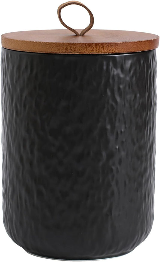 Black White Ceramic Coffee Canister Tea Canister with Seal Wood Lid, Airtight Coffee Storage Container for Coffee Bean,