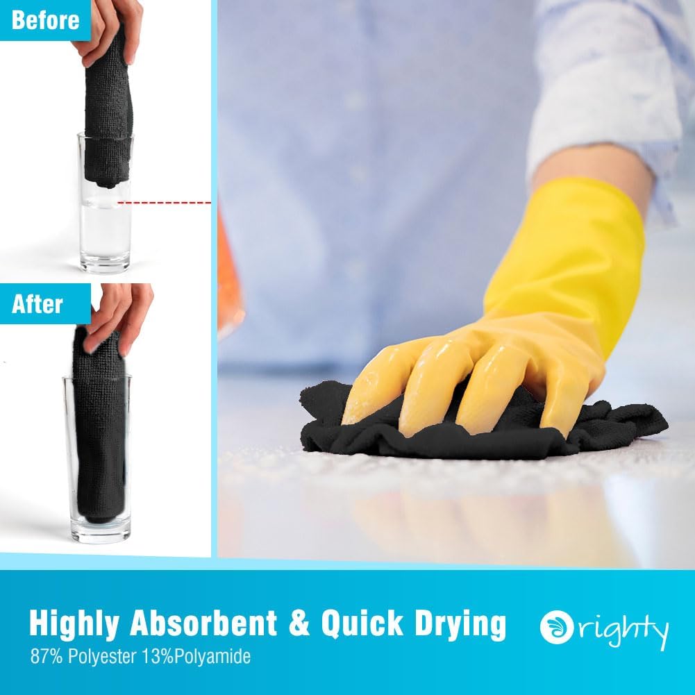 Orighty Microfiber Cleaning Cloth Bulk, 100 Pack, 11.5x11.5 inch, Black
