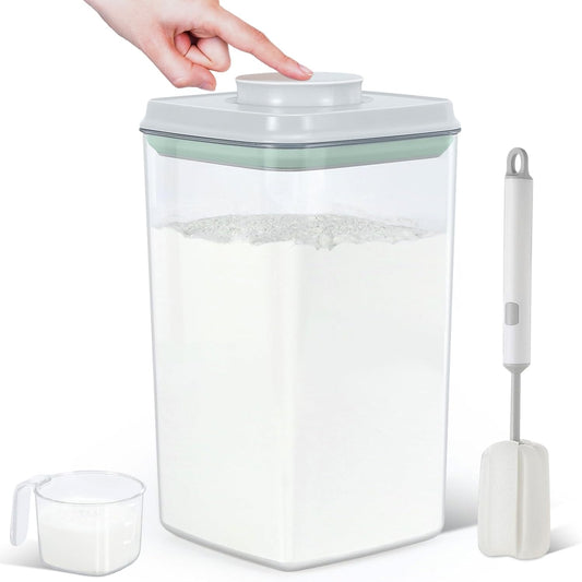 Airtight Flour Rice Storage Container with Pop-up Lid - 4.2 Qt Crystal-Clear Plastic Spaghetti Container, Tall and Slim Food