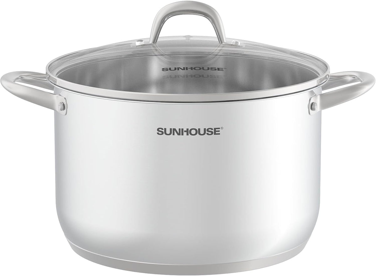 SUNHOUSE 15.5 Quart Stainless Steel Stockpot – Heavy-Duty Induction Pot with Lid and Riveted Handles – Ideal for Soup, Seafood, Stock, Canning, and Catering for Large Groups and Events