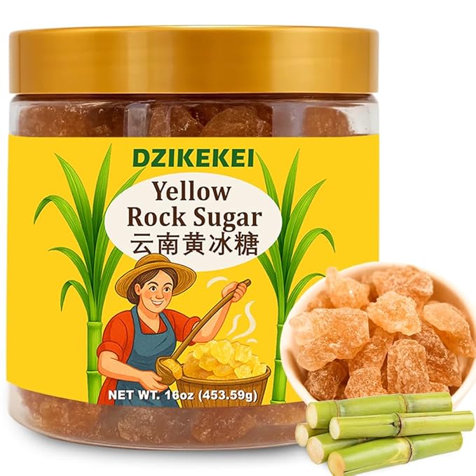 16oz Yellow Rock Sugar Crystals - 100% Natural Made from Cane Sugar, Medium-Sized Rock Sugar Crystals for Pho, Tea, Coffee, Cake, 黄冰糖