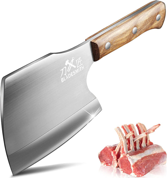 BLADESMITH Meat Cleaver Butcher Axe Bone Chopper Heavy Duty - 6.3'' Bone Cutting Knife Bone Breaker, Stainless Steel Thicken