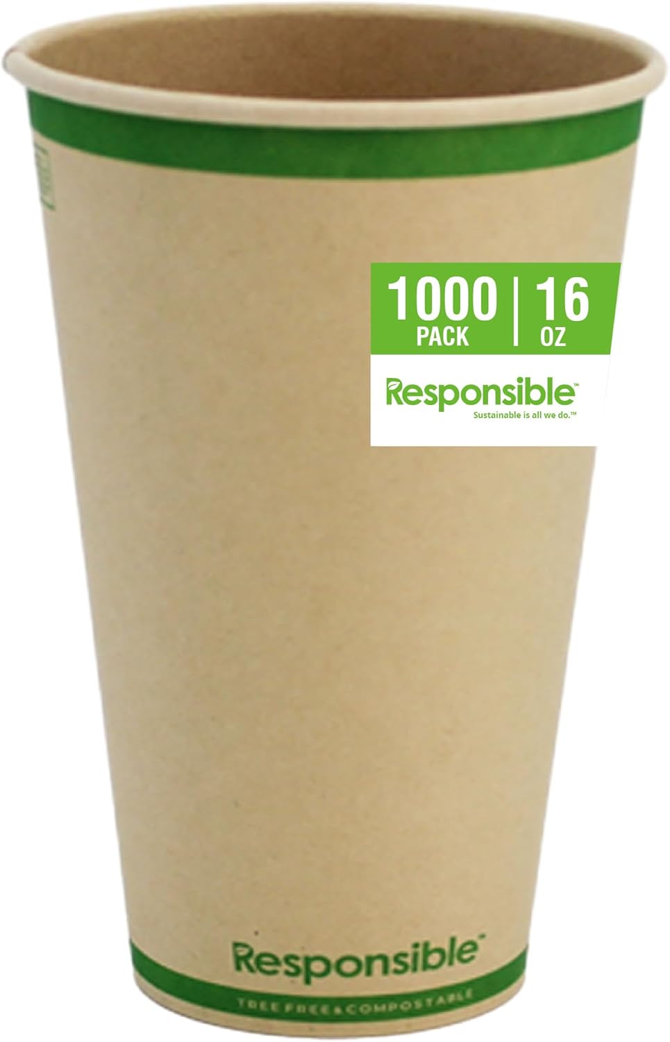 16 oz Paper Hot Cups, Tree-Less™ Compostable Paper Coffee Cups, Extra Strength, Tree-Free and Made W