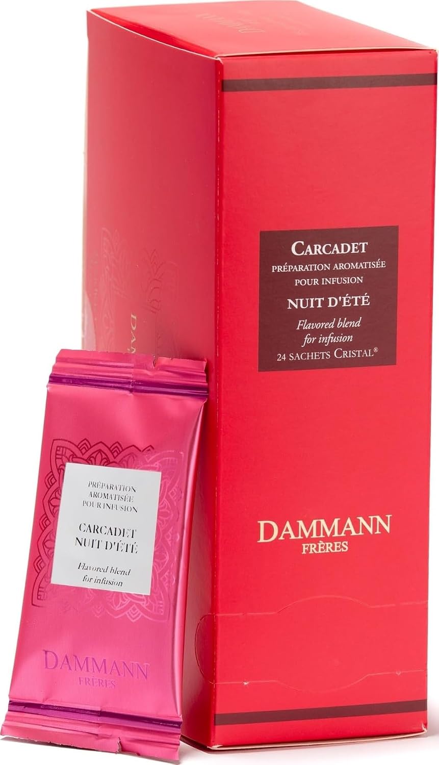 Dammann Freres Sachets, Carcadet Nuit d'été Tea Bags, Premium Gourmet French Hibiscus and Berry Herbal Tea, Individually Wrapped, 24 Count (Single Pack)