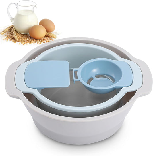 Multifunctional Flour Sifter for Baking, Egg Separator, Mixing Bowl & Scraper, 4-in-1 Baking Tool Set for Pastry & Cupcakes,