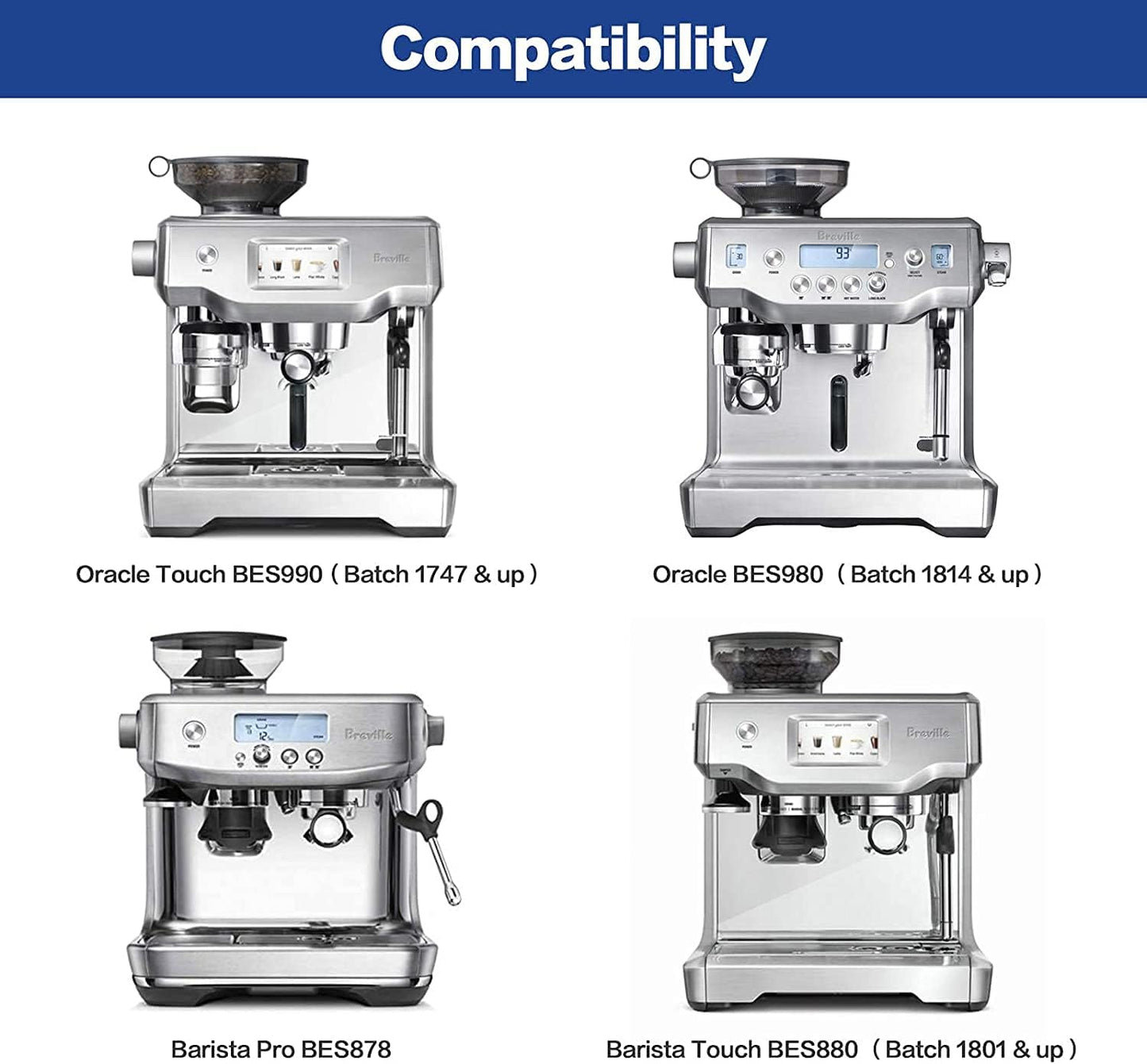 4 Pack Water Filter Compatible with Breville Coffee Machine | Compatible with Oracle, Barista &amp; Bambino - Pack of 4（First use without adding coffee powder）