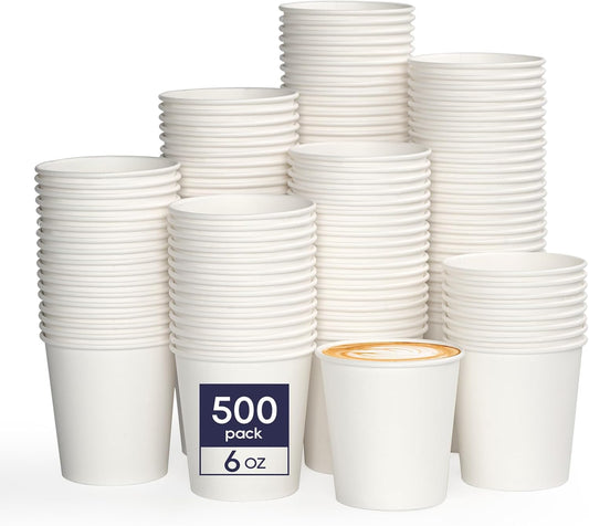 LITOPAK 500 Count 6 oz Paper Cups, Small Disposable Coffee Cups, Paper Espresso Cups, Hot Drinking Cups for Party, Picnic,
