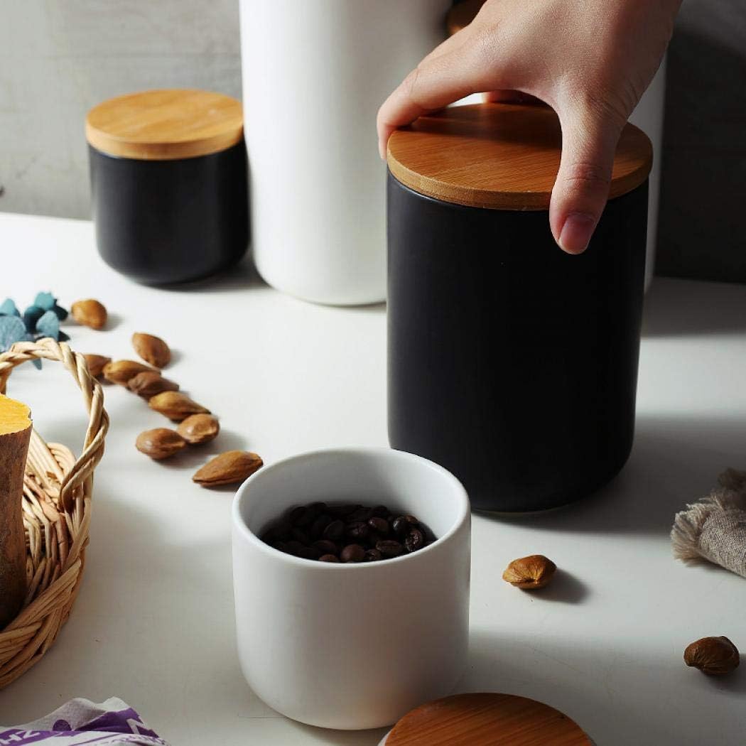 MilkyWay Ceramic Food Storage Jar Canister Modern Design Food Canisters with Airtight Seal Bamboo Lid,Loose Tea Coffee Spice Nuts Snacks Seasonings Storage Jar Canister Caddy (Black 24.63oz/700ml) | Modern design jar keeps food fresh with airtight seal, p