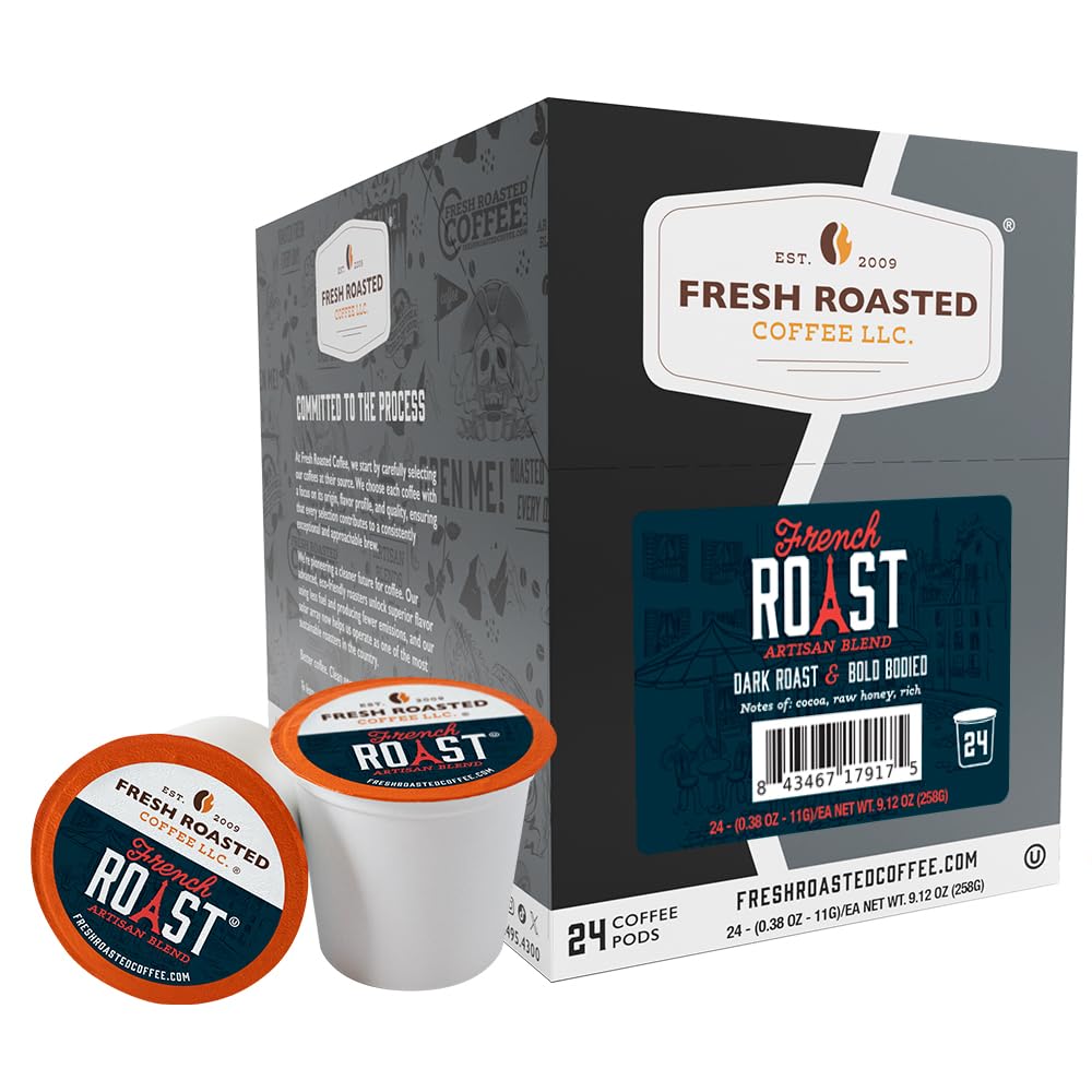 Fresh Roasted Coffee, French Roast, Dark K-Cup Pods for Keurig Brewers, Dark Roast, Kosher, 24 Count (Pack of 1)