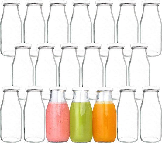 QAPPDA 12 oz Glass Bottles, Glass Milk Bottles with Lids, Vintage Breakfast Shake Container, Vintage Drinking Bottle with