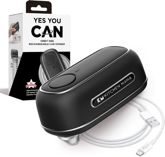 Kitchen Mama Orbit One Rechargeable Electric Can Opener: Hands-free, USB-C Charging, Automatic Stop, Smooth Edge, Safety,