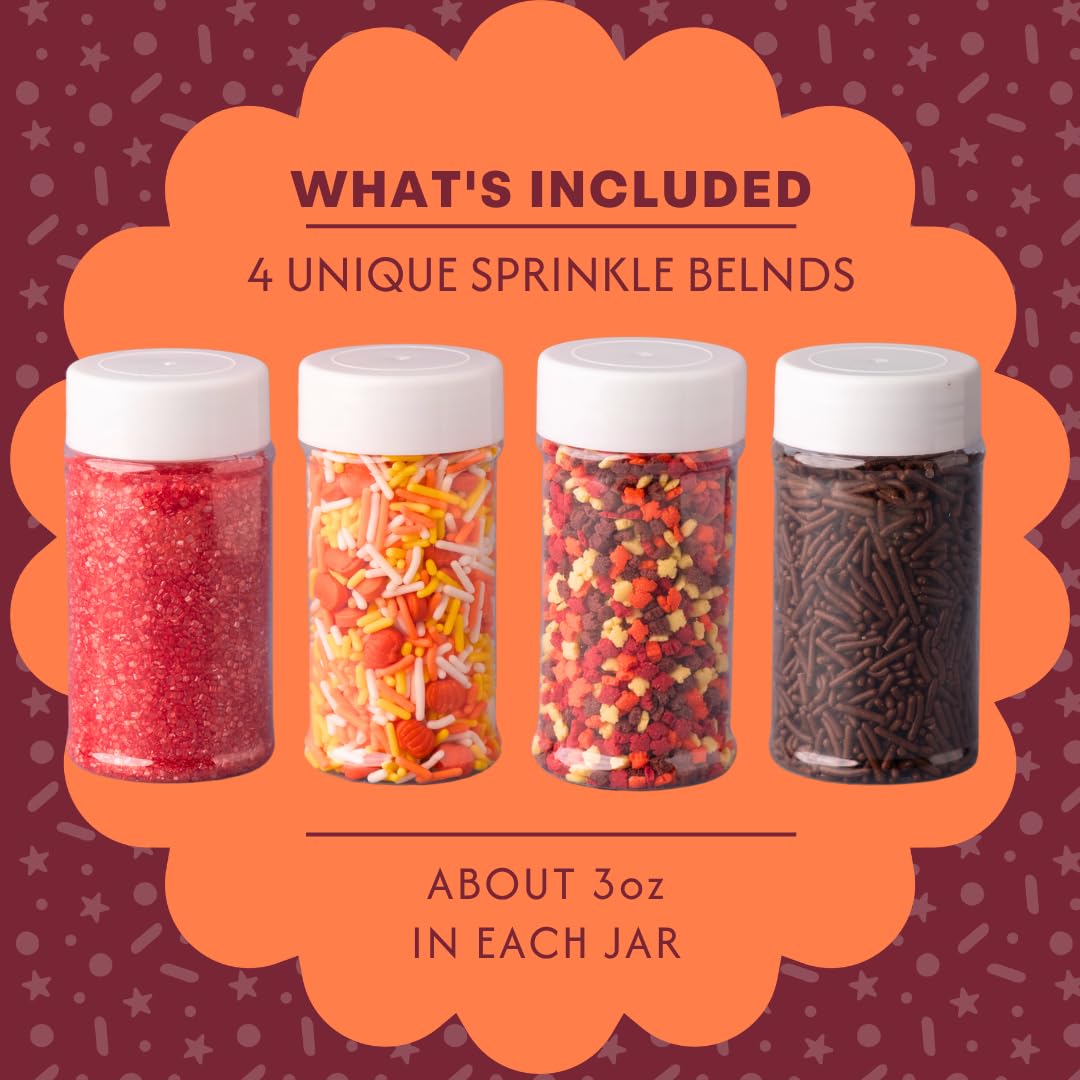 Sweets Indeed Fall Sprinkles 4 Pack, Pumpkin &amp; Leaf Shapes, 11.57 ounces
