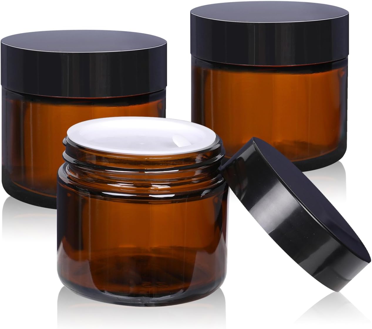 2oz Glass Cosmetic Jars With Lids 3pcs Small Makeup Containers(2 OZ, Amber)