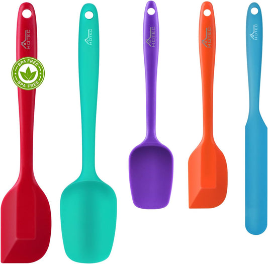 HOTEC Heat Resistant 600℉ Food Grade Silicone Rubber Spatula Set for Baking, Cooking, and Mixing Non Stick Dishwasher Safe