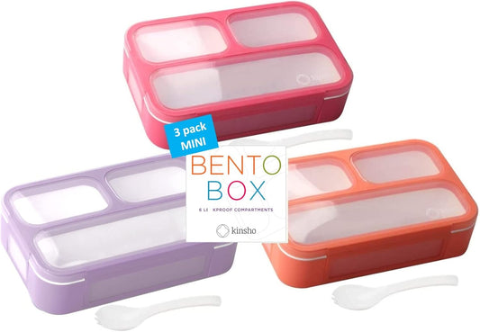 kinsho MINI Lunch-Box Snack Containers for Kids | SMALL Bento-Box Portion Container | Toddler Pre-School | Leak-proof Boxes