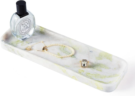 Koville Marble Tray for Bathroom Sink, 12"x4" Natural Stone Vanity Tray for Kitchen Dresser Countertop, Rectangular