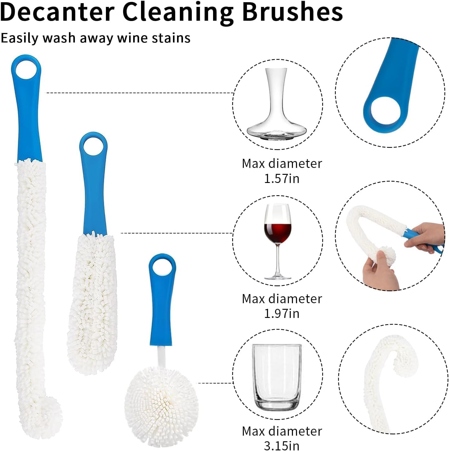 Wine Decanter Drying Stand with Rubber Coated Top to Prevent Scratches, Wine-Decanter Drying Rack for Standard Large Wine Decanters, Decanter Cleaner Includes Cleaning Brush &amp; Decanter Cleaning Beads