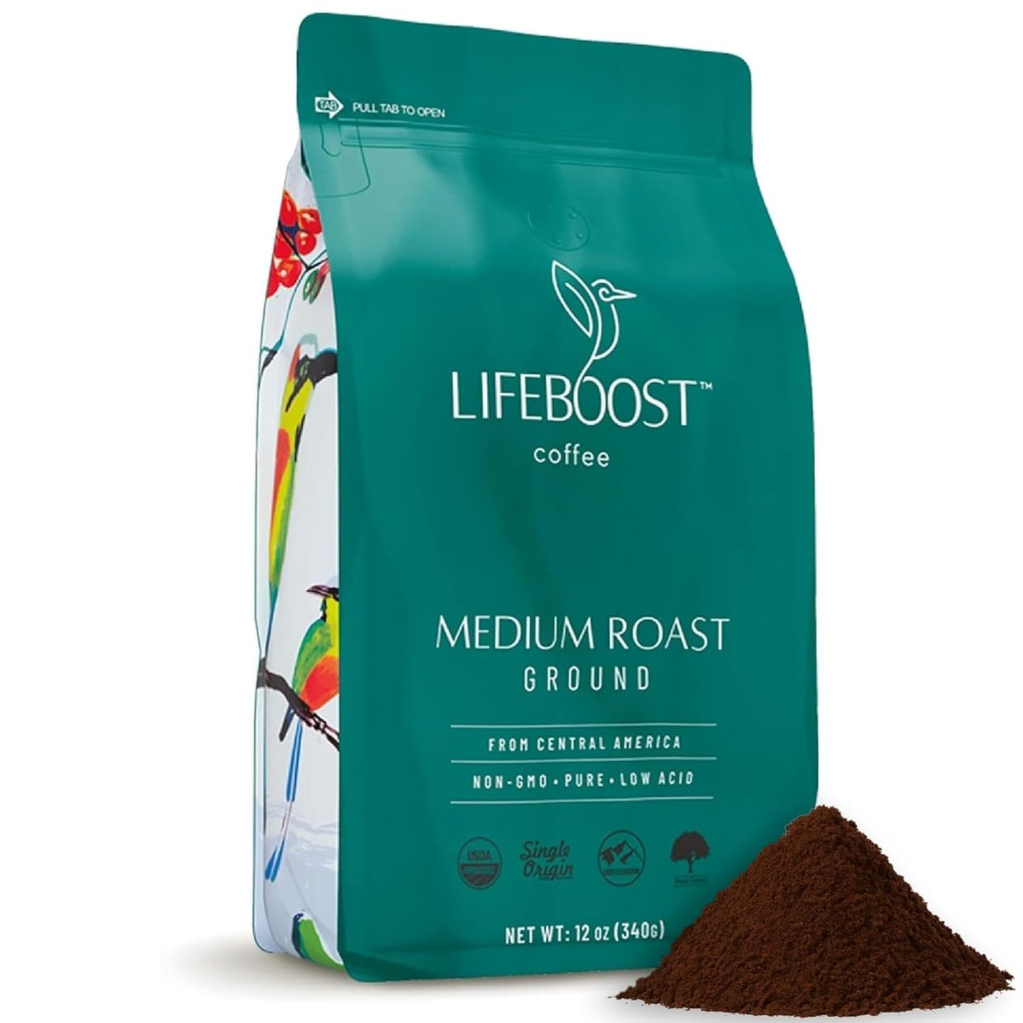 Lifeboost Coffee Ground Medium Roast Coffee - Low Acid Single Origin USDA Organic Coffee - Non-GMO Ground Coffee Third Party Tested For Mycotoxins &amp; Pesticides - 12 Ounces