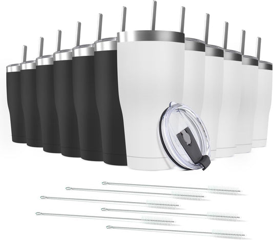 12 Pack 20oz Stainless Steel Tumblers Bulk Reusable Travel Mugs with Lid, Double Wall Powder Coated Coffe Cup for Home,