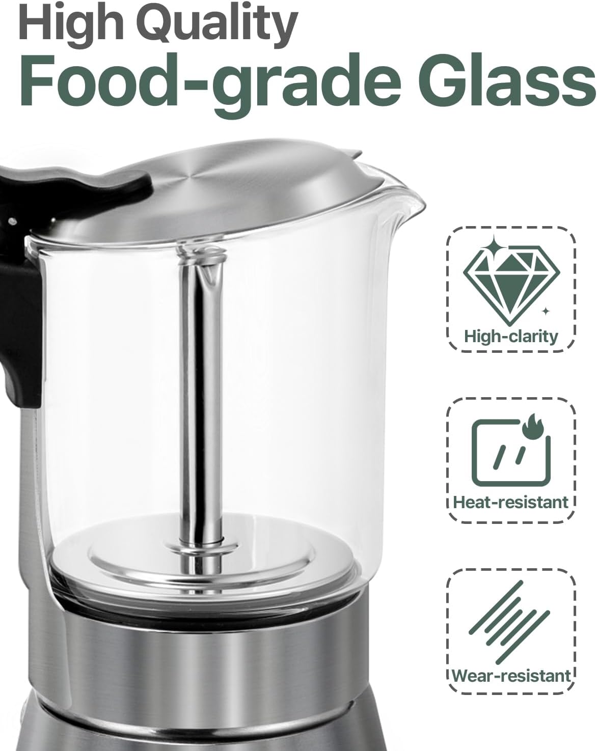 Grasseed Crystal Glass-Top Moka Pot, Polished Stainless Steel Stovetop Espresso Maker for Italian Coffee, Gift for Coffee Lovers - 6 Cup/240ml/8.4oz