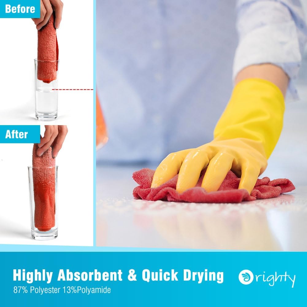 Orighty Microfiber Cleaning Cloth Bulk, 150 Pack Shop Towels 12x12 in, Red