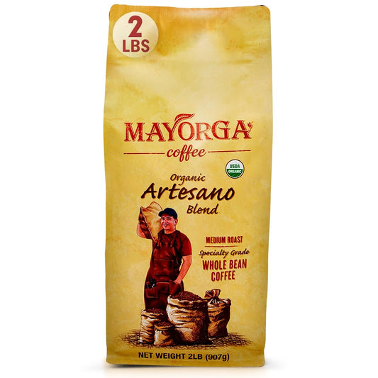Mayorga Organic Coffee 2lb Artesano Blend - Medium Roast Whole Bean Coffee Speciality Grade, 100% Arabica, Slow Roasted,