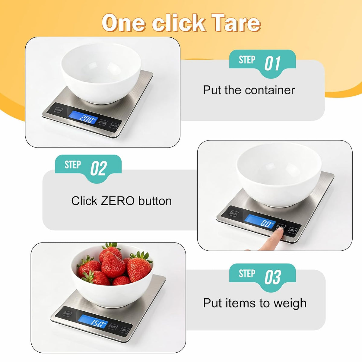 33lb Food Scale, Digital Kitchen Scale for Cooking Baking | Waterproof Stainless Steel Platform, USB Charging &amp; Battery Dual Power, Weighs in Grams and Ounces