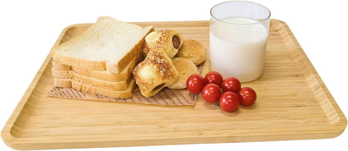 Bamboo Serving Tray Rectangle Platter Breakfast Dinner Food Bed Tray for Eating Kitchen Restaurants (1, 15.7" x 12.8" x 0.8" (no Handle))