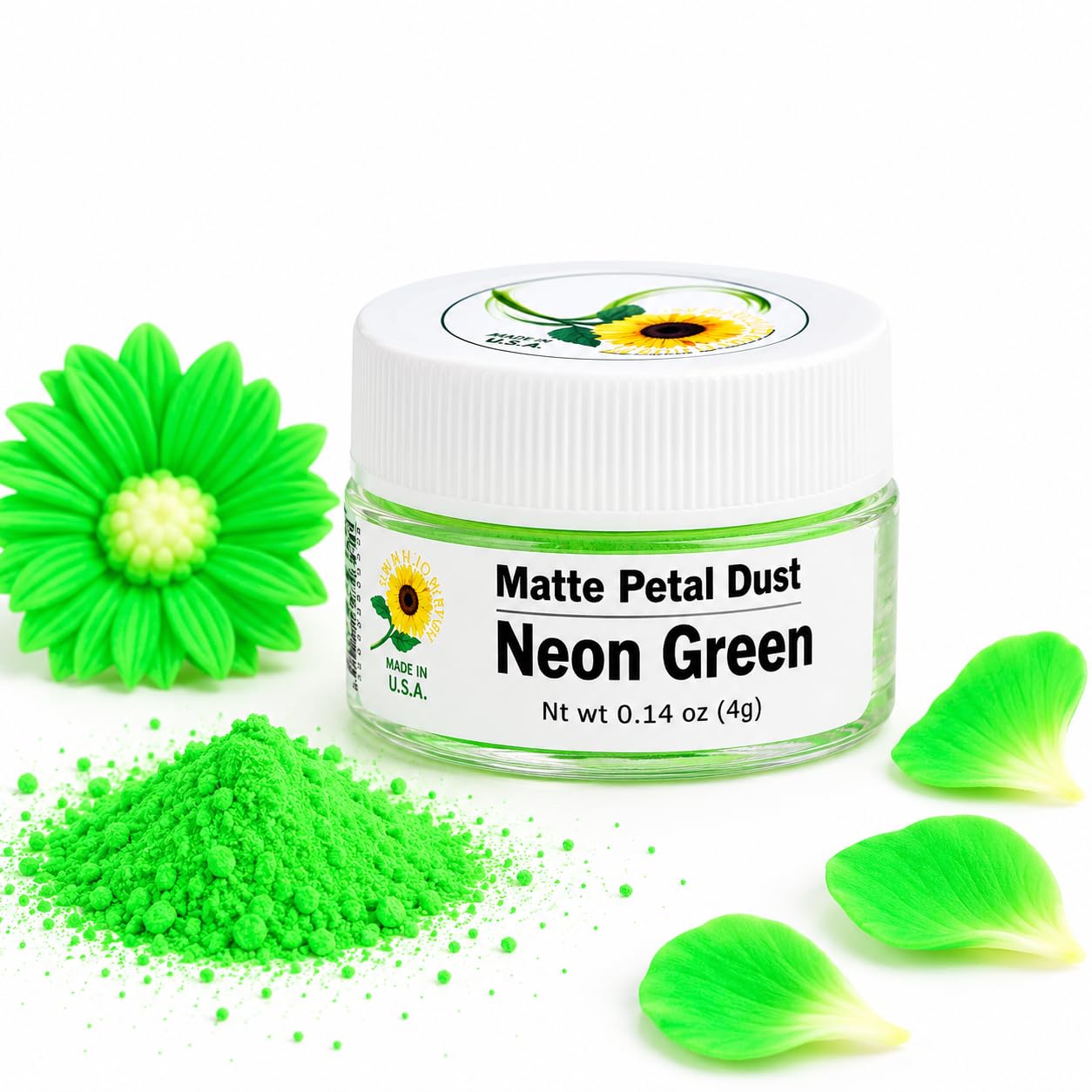 Sunflower Sugar Art Neon Green Glow In The Dark Petal Dust Food Color - Deep, Rich Green Matte Powder Cake Accessories for Cake Decoration - 4 Grams Non-Toxic Baking