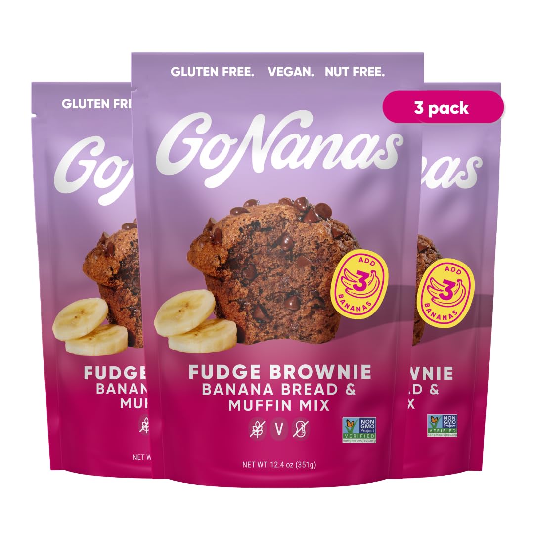 GoNanas Fudge Brownie Banana Bread &amp; Muffin Mix, Gluten Free, Vegan, 3 Pack | Dairy Free, Nut Free, Soy Free | Allergen Friendly | Better for You | Customizable | Bakes 12 Muffins or 1 Loaf | Women-Owned