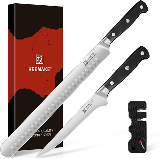 KEEMAKE BBQ Carving Knife Set, Brisket Knife and Boning Knife for Meat Cutting, High Carbon Stainless Steel Sharp Knives Set