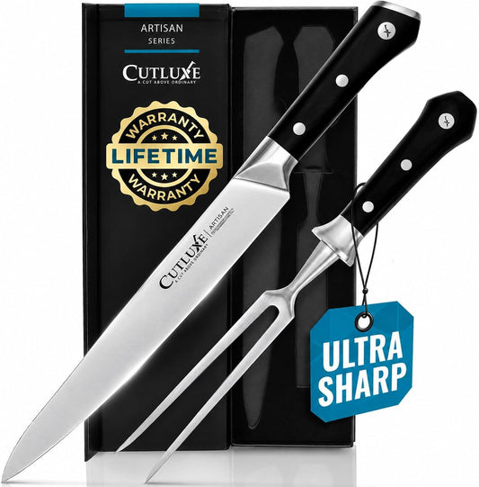 Cutluxe Turkey Carving Knife Set – Carving Fork &amp; Knife for Meat &amp; BBQ