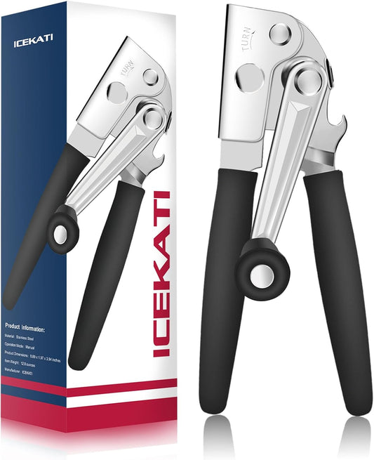 Can Opener Manual, ICEKATI Commercial Heavy Duty Can Opener for Large Cans, Folding Hand Crank with Comfortable Long