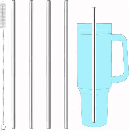 dcieiosul Set of 4 Reusable Metal Straws, Long Stainless Steel Straw with Cleaning Brushes and Case, Drinking for 40 oz and
