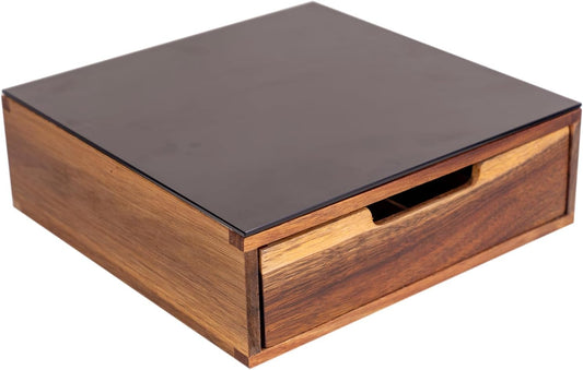 Tempered Glass and Natural Wood Coffee Pod Drawer Organizer - 20 Capsule Multifunctional K Cup Storage | Countertop Coffee