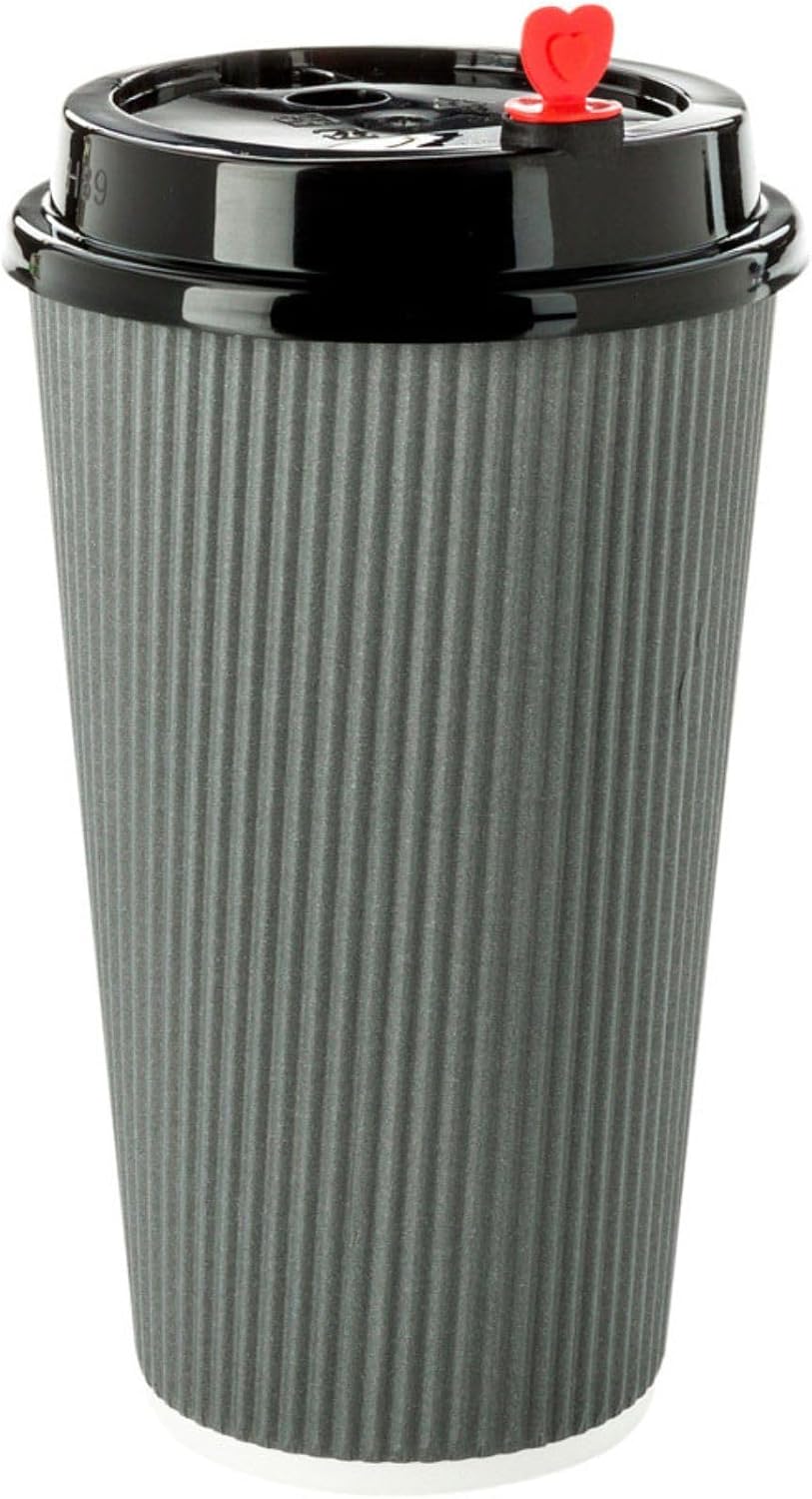 Restaurantware Ripple Wall Coffee Cups 500 Count 16 Ounce Insulated Gray Paper Cups, Rolled Rim Spill-Resistant Disposable Paper Non-Slip for Coffee, Beverages