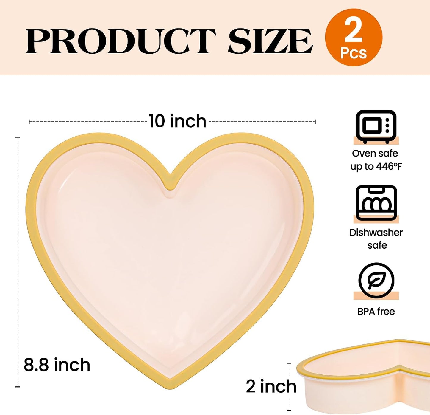 FUNBAKY Metal Reinforced Frame Silicone Heart Shaped Cake Pans - 10 Inch, Nonstick Molds for Cake Pan, Reusable and Easy to Release, Food Grade Silicone for Oven, Dishwasher, Freezer (2 Pack)