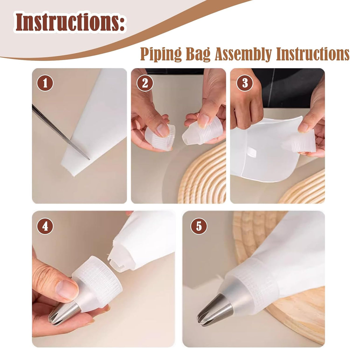 9-Piece Reusable Piping Bags and Tips Set with Stainless Steel Nozzles