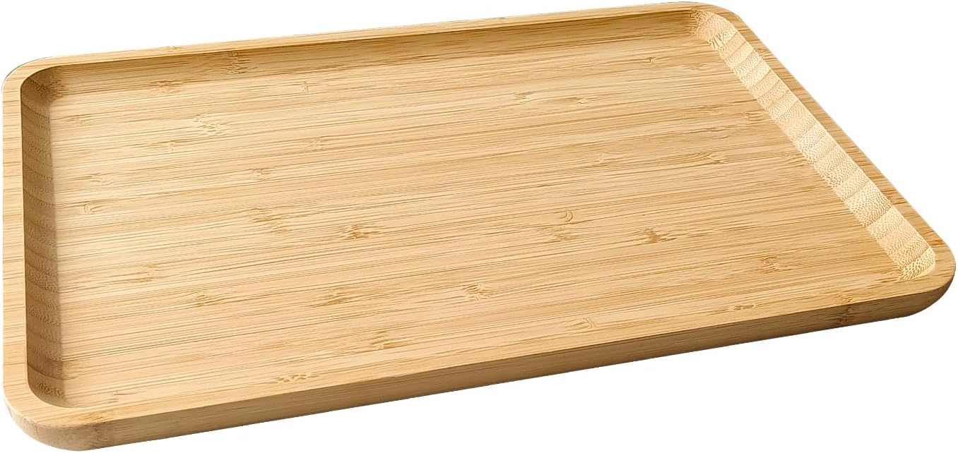 DILLMAN Bamboo Serving Tray Wooden Rectangle Dinner Food Bed Lab Tray Small | Nature Bamboo, Raised Edge, Stackable, Durable, For Breakfast, Coffee, Eating, Kitchen, Restaurants Vanity Display